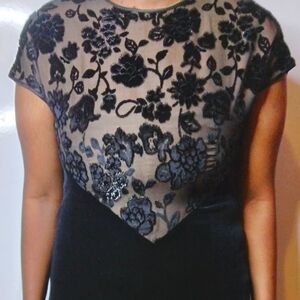 Nude and Black Dress with Velvet Roses